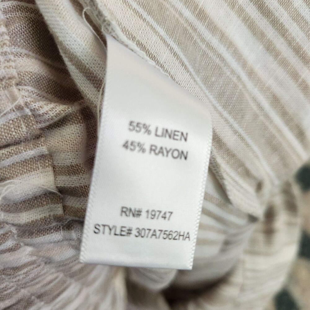 Land 'n Sea Wide Leg Pants Womens L Linen Blend Elastic White Beige Stripes - Picture 7 of 11